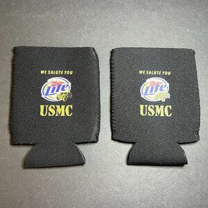 Set of Miller Lite We Salute You USMC Marine Corps Black Neoprene Bottle Koozies